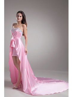 Satin Sweetheart Sweep Train A-line Embroidered Prom Dress