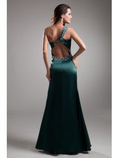 Satin One-Shoulder Floor Length Sheath Embroidered Prom Dress