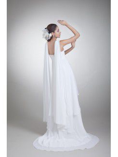Chiffon Straps Sweep Train Column Embroidered Wedding Dress