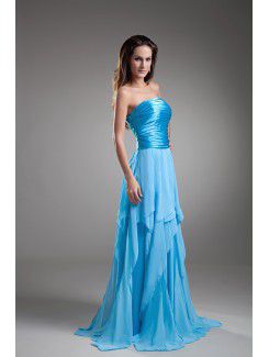 Chiffon Strapless Sweep Train A-line Directionally Ruched Prom Dress