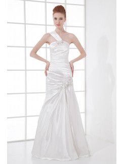 Satin One-Shoulder Sheath Floor Length Sequins Prom Dress
