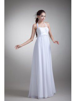 Chiffon Halter Floor Length Column Embroidered Wedding Dress