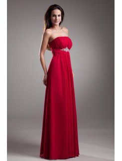 Chiffon Strapless Floor Length Empire Line Embroidered Prom Dress