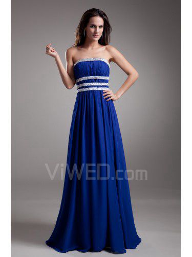Chiffon Strapless Floor Length Corset Embroidered Prom Dress