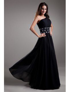 Chiffon Asymmetrical Floor Length A-line Embroidered Prom Dress