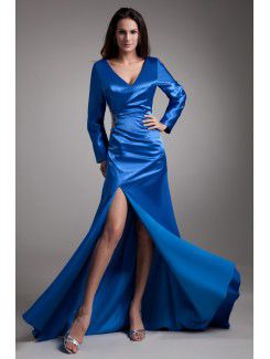 Satin V-Neck Floor Length Sheath Illusion Prom Dress