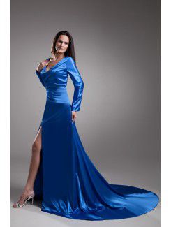 Satin V-Neck Floor Length Sheath Illusion Prom Dress