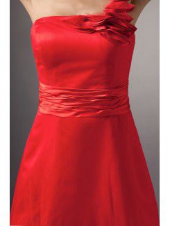 Net One-Shoulder Floor Length A-line Embroidered Prom Dress