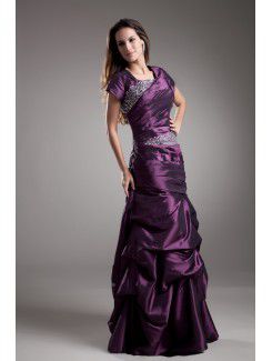 Taffeta Square Floor Length Sheath Short Sleeves Prom Dress