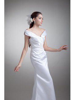 Satin Off-the-Shoulder Floor Length Sheath Wedding Dress