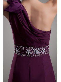 Chiffon One-Shoulder Floor Length Sheath Embroidered Prom Dress