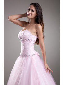 Net Sweetheart Floor Length A-line Embroidered Prom Dress