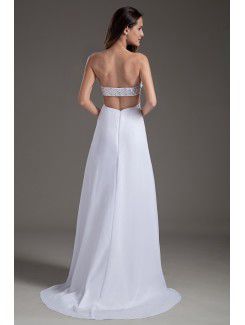 Chiffon Scoop Column Sweep Train Sequins Wedding Dress