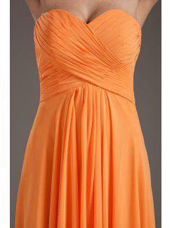 Chiffon Sweetheart Column Orange Floor Length Crisscross Ruched Prom Dress