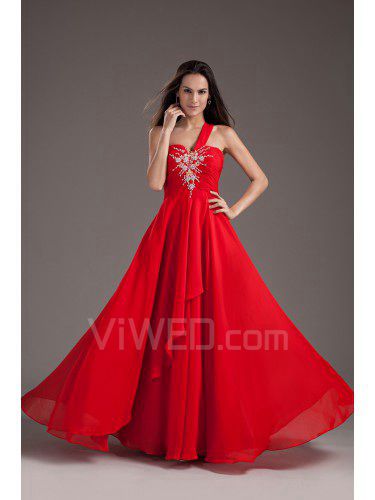 Chiffon One-Shoulder Column Floor Length Embroidered Prom Dress