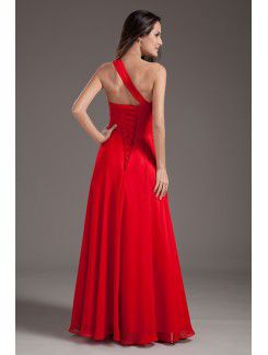 Chiffon One-Shoulder Column Floor Length Embroidered Prom Dress