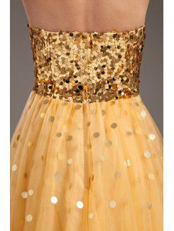 Net and Satin Sweetheart A-line Sweep Train Sequins Prom Dress