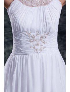 Chiffon Jewel Sweep Train Column Embroidered Wedding Dress