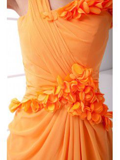 Chiffon V-Neckline Sheath Floor Length Hand-made Flower Prom Dress