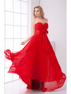 Chiffon Sweetheart Column Floor Length Sash and Bow Prom Dress