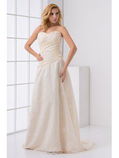 Lace Sweetheart A-line Floor Length Crisscross Ruched Prom Dress