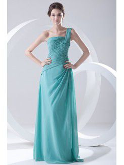 Chiffon Strapless Column Floor Length Directionally Ruched Prom Dress