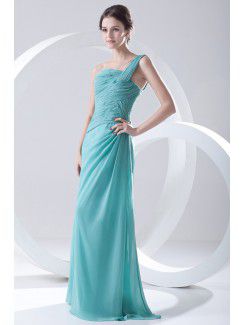 Chiffon Strapless Column Floor Length Directionally Ruched Prom Dress