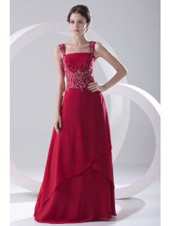 Chiffon Strapless A-line Floor Length Embroidered Prom Dress
