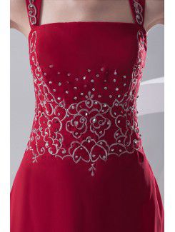 Chiffon Strapless A-line Floor Length Embroidered Prom Dress