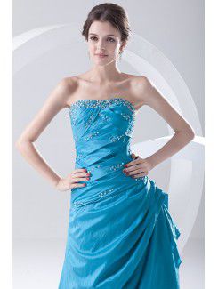 Chiffon Strapless A-line Floor Length Embroidered and Sequins Prom Dress