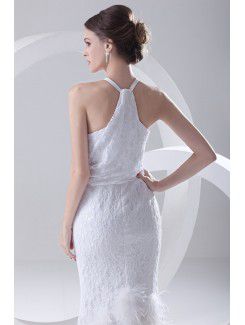 Lace Jewel Sheath Floor Length Feather Prom Dress