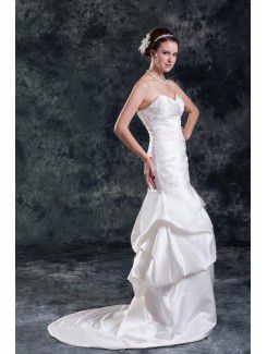 Satin Sweetheart Sweep Train Sheath Directionally Ruched Wedding Dress