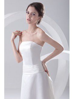 Satin Strapless A-line Floor Length Prom Dress