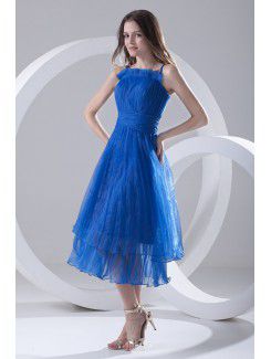 Organza Spaghetti A-line Tea-Length Sash Prom Dress