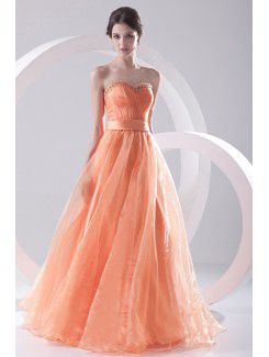 Organza Sweetheart A-line Sweep Train Bead Prom Dress