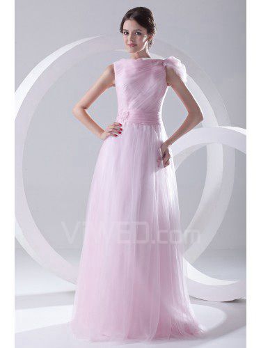 Satin and Net High Collar A-line Floor-Length Embroidered and Sash Prom Dress