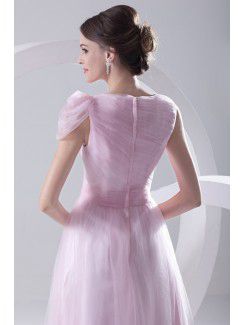 Satin and Net High Collar A-line Floor-Length Embroidered and Sash Prom Dress