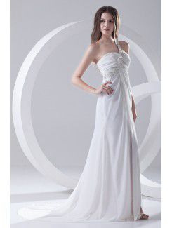 Chiffon One-Shoulder Column Floor-Length Embroidered Prom Dress