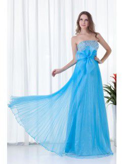 Organza Strapless Empire line Floor-Length Embroidered Prom Dress