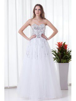 Organza Sweetheart A-line Floor-Length Sequins Prom Dress