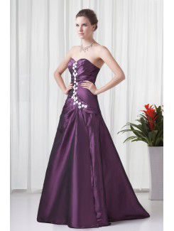 Taffeta Sweetheart A-line Floor-Length Embroidered Prom Dress