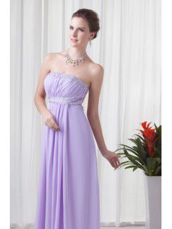 Chiffon Strapless Empire line Floor-Length Embroidered Prom Dress