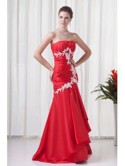 Satin Strapless Sheath Floor-Length Embroidered Prom Dress