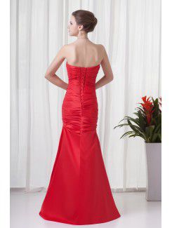 Satin Strapless Sheath Floor-Length Embroidered Prom Dress