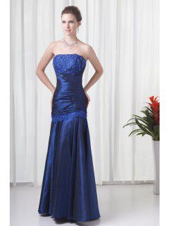 Taffeta Strapless Sheath Floor-Length Embroidered Prom Dress