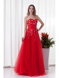 Net and Satin Sweetheart A-line Floor-Length Embroidered Prom Dress