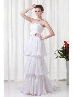 Chiffon Strapless Empire line Sweep Train Sash Prom Dress