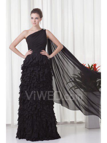 Chiffon Asymmetrical Column Floor-Length Prom Dress
