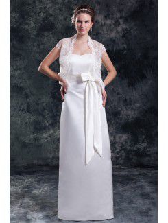 Satin longueur de plancher de colonne robe de mariée bustier ceinture avec la veste