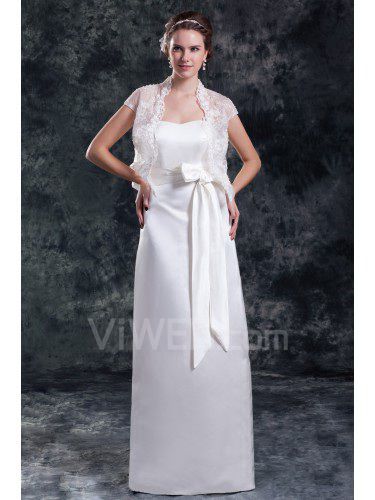 Атласная без бретелек длина пола колонки створки свадебное платье с жакетом